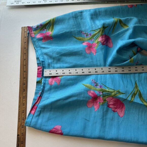 Talbots Womens Floral Capri Pants Size 14 Blue Pink Linen Blend Lightweight XL - Picture 2 of 12